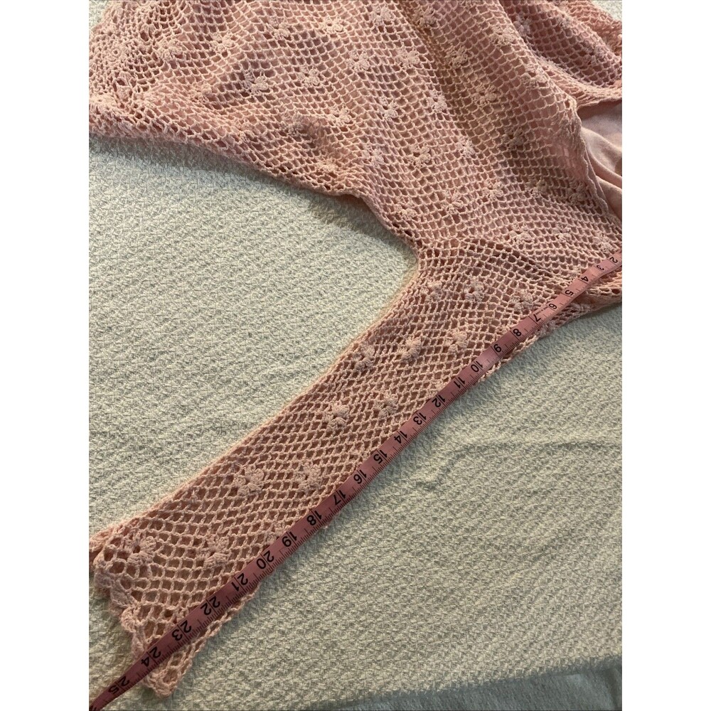 Vintage Aesthetic Pink Crochet Lace Long Sleeve Top Medium Romantic Shabby Chic - Picture 7 of 9